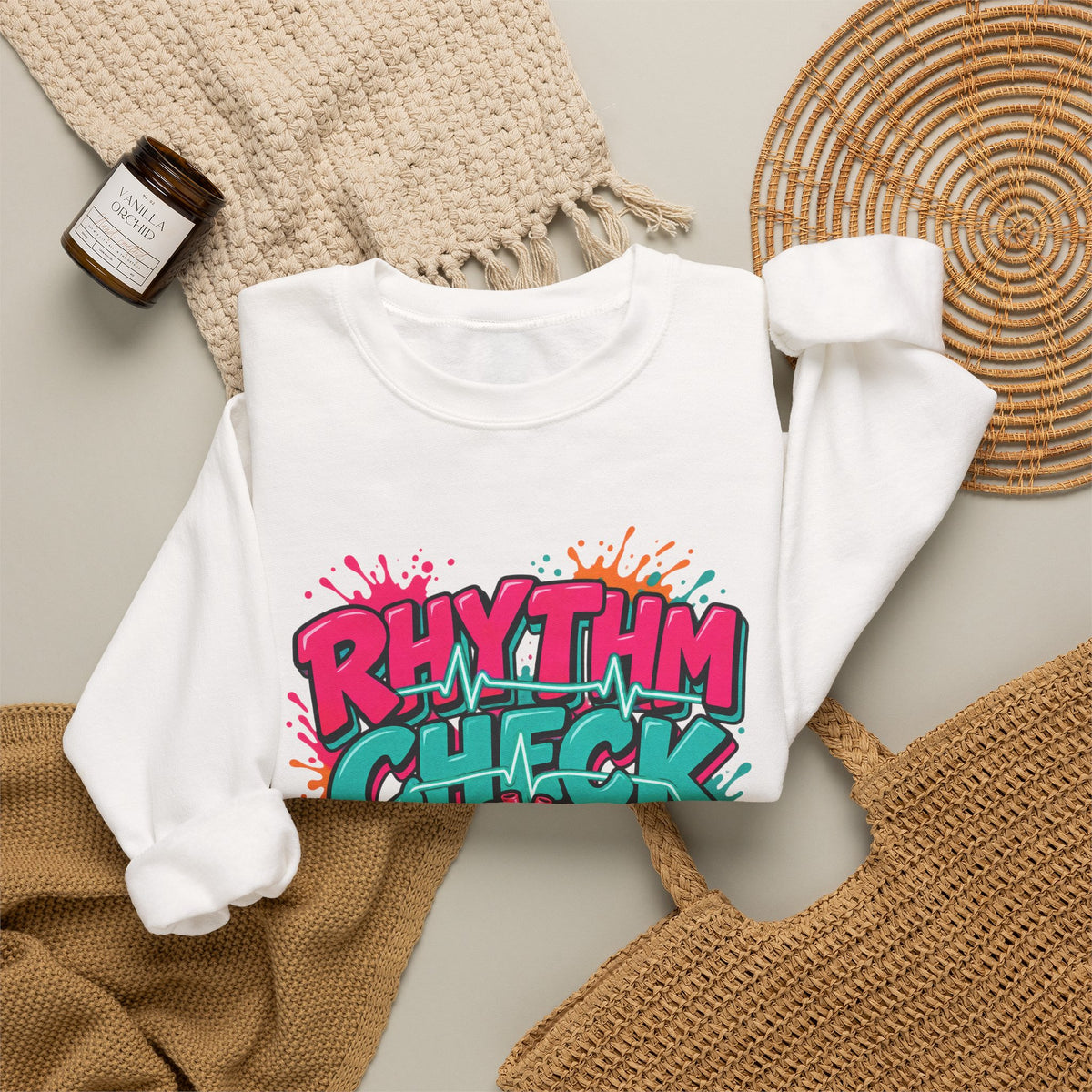 Rhythm Check I Speak Fluent EKG Tele Nurse Crewneck Sweatshirt