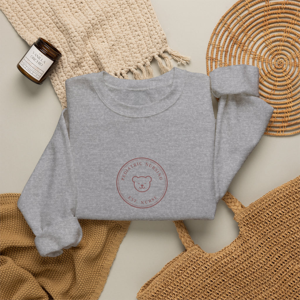 Pediatric Nurse Minimal Vintage Badge Pediatric Nursing Crewneck Sweatshirt