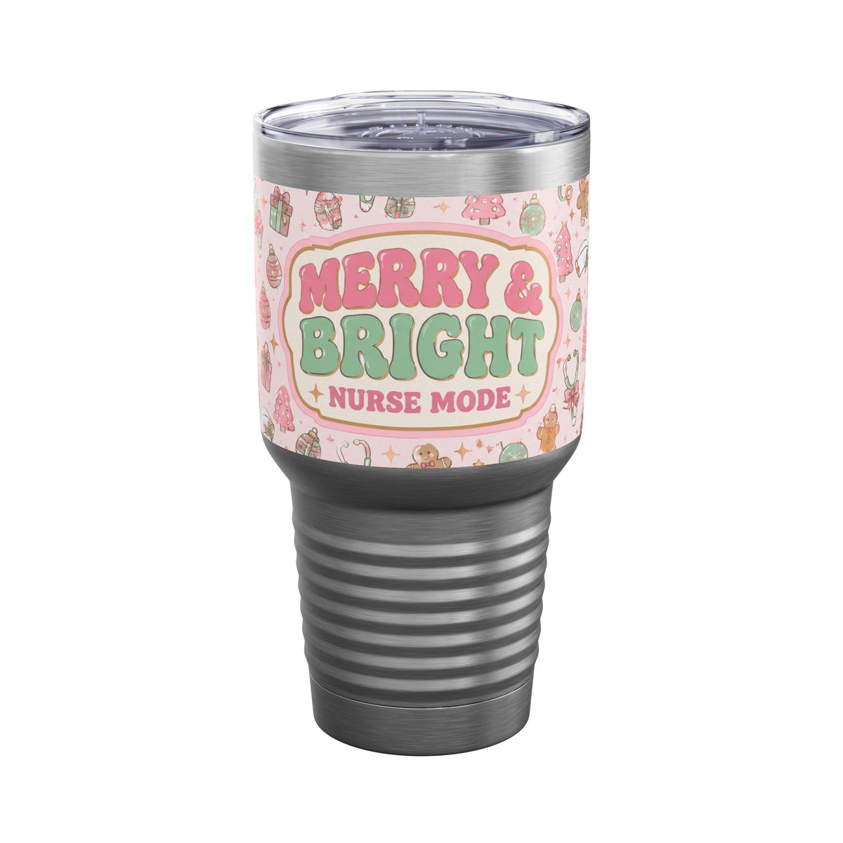 Merry and Bright Nurse Mode Pink Christmas 30oz Tundra Tumbler