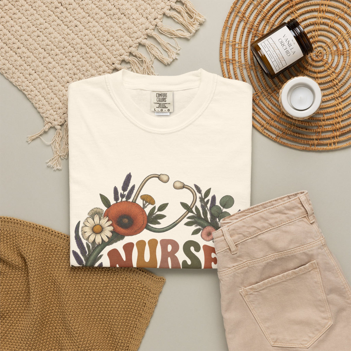 Boho Wildflower Stethoscope Nurse Life Comfort Colors T-Shirt