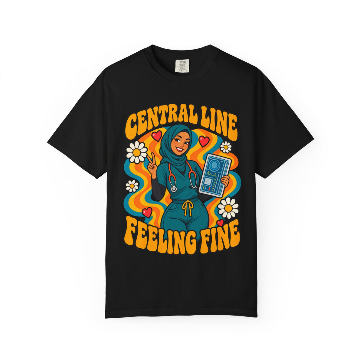 Central Line Feeling Fine ICU Nurse Tee (Hijab)