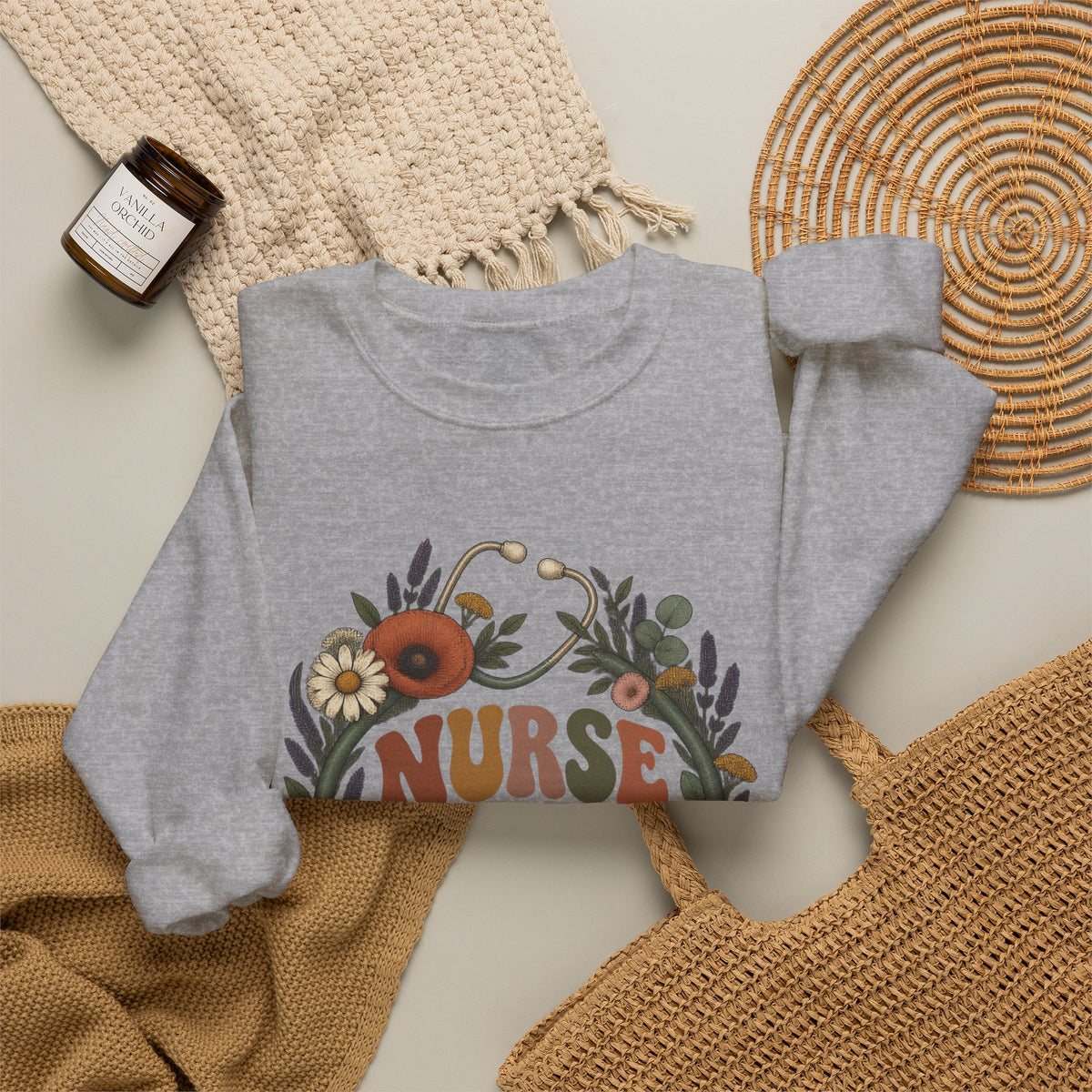 Boho Wildflower Stethoscope Nurse Life Crewneck Sweatshirt
