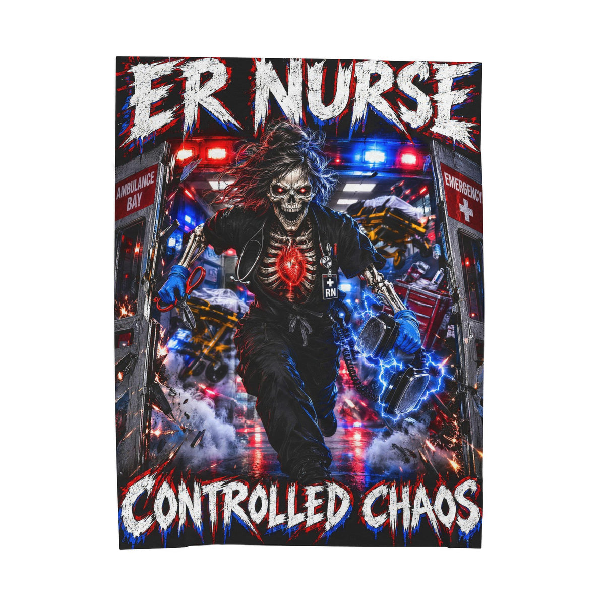 ER Nurse Controlled Chaos Skeleton Velveteen Plush Blanket