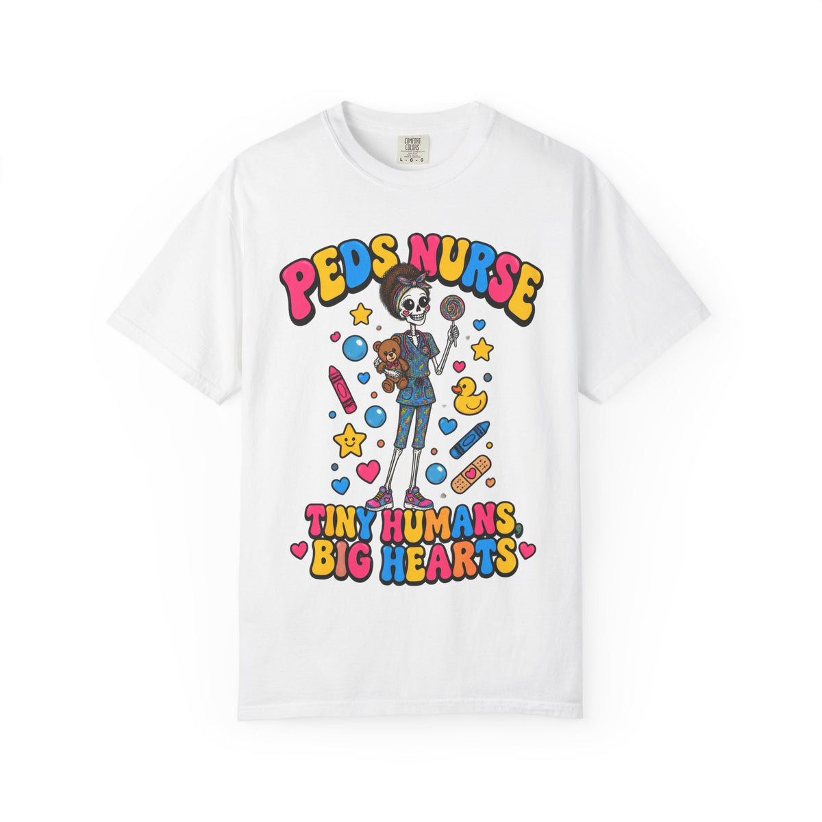 Peds Nurse Tiny Humans Big Hearts Skinny Skeleton Comfort Colors T-Shirt