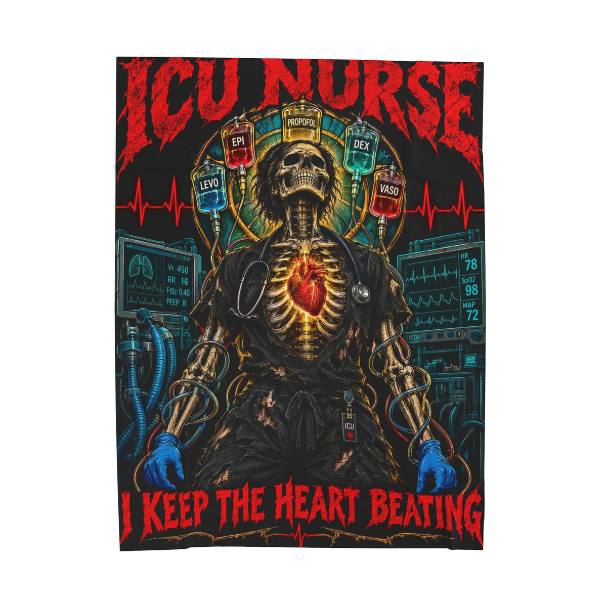 ICU Nurse I Keep the Heart Beating Skeleton Velveteen Plush Blanket