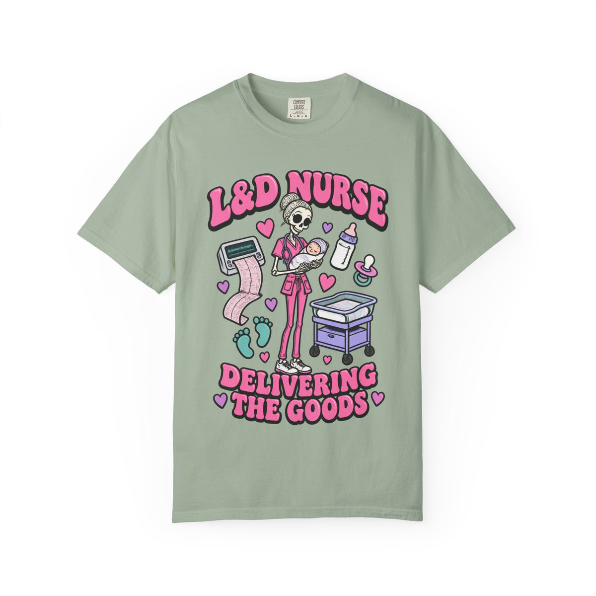 L&D Nurse Delivering the Goods Skinny Skeleton Comfort Colors T-Shirt