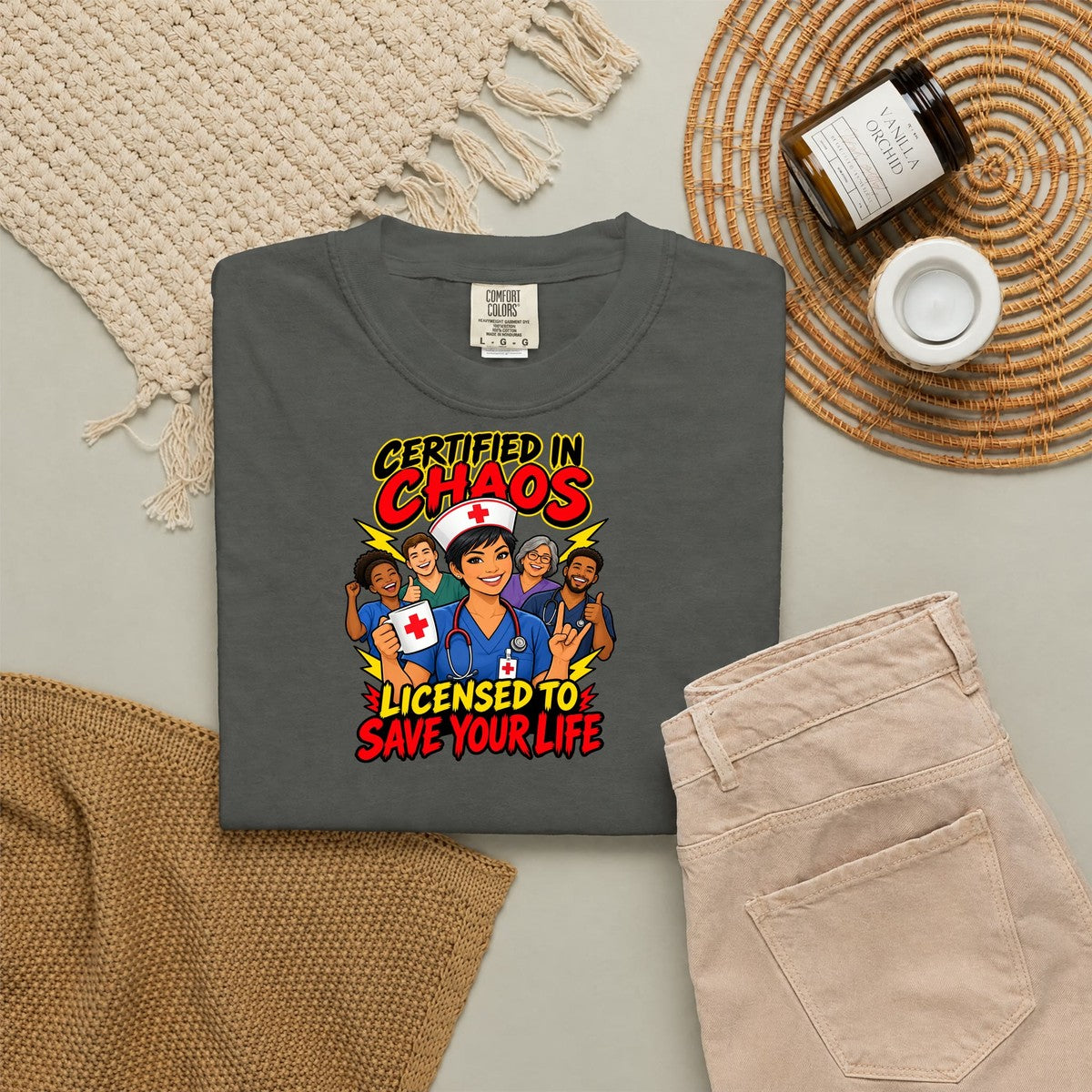 Certified in Chaos Licensed to Save Your Life Funny Women's Nurse Tee