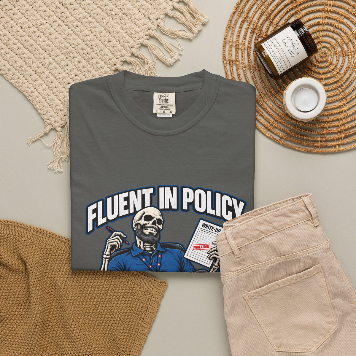 Fluent in Policy Sarcasm and Write-Ups Skeleton Male Nurse Manager Comfort Colors T-Shirt