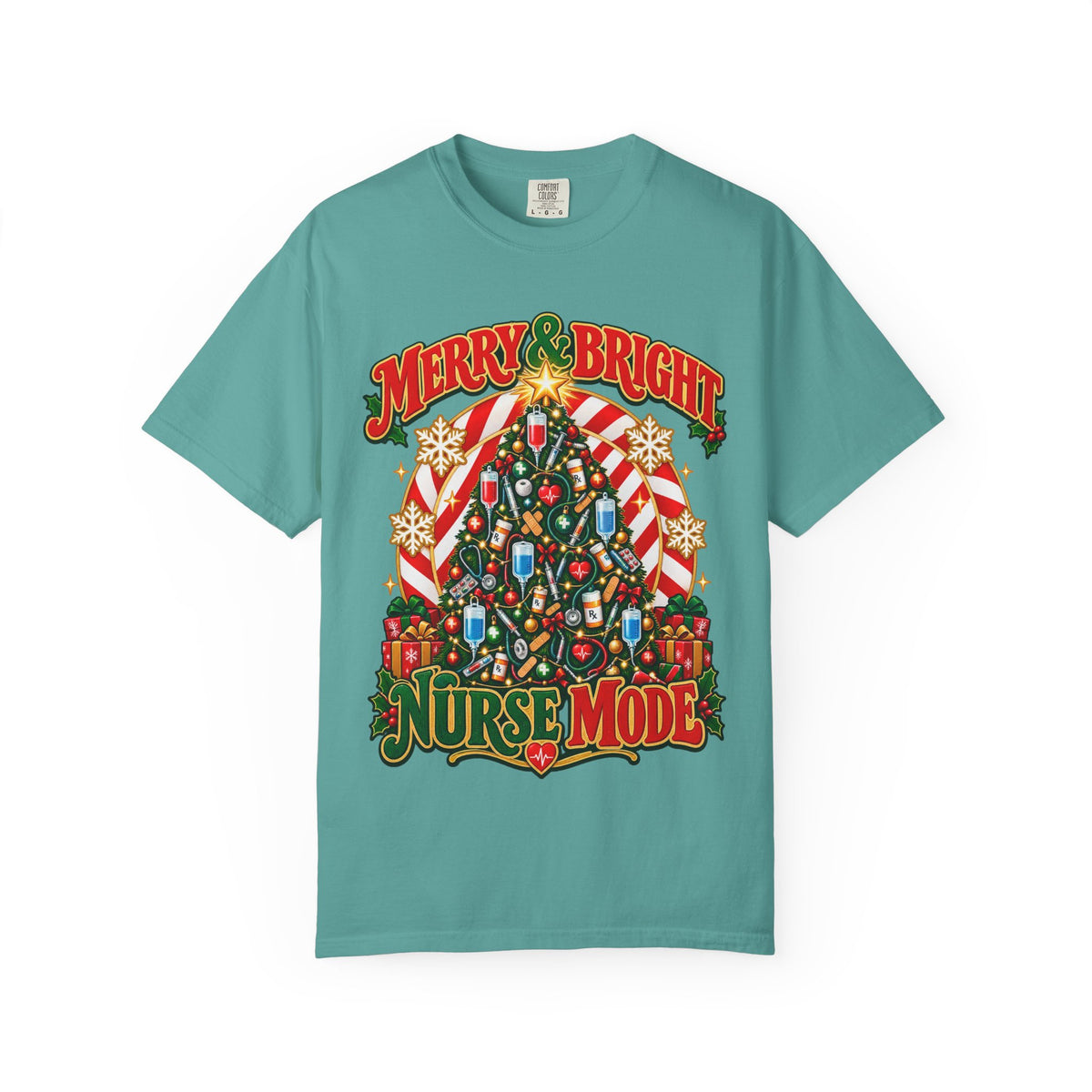 Merry & Bright Nurse Mode Christmas Tree Comfort Colors T-Shirt