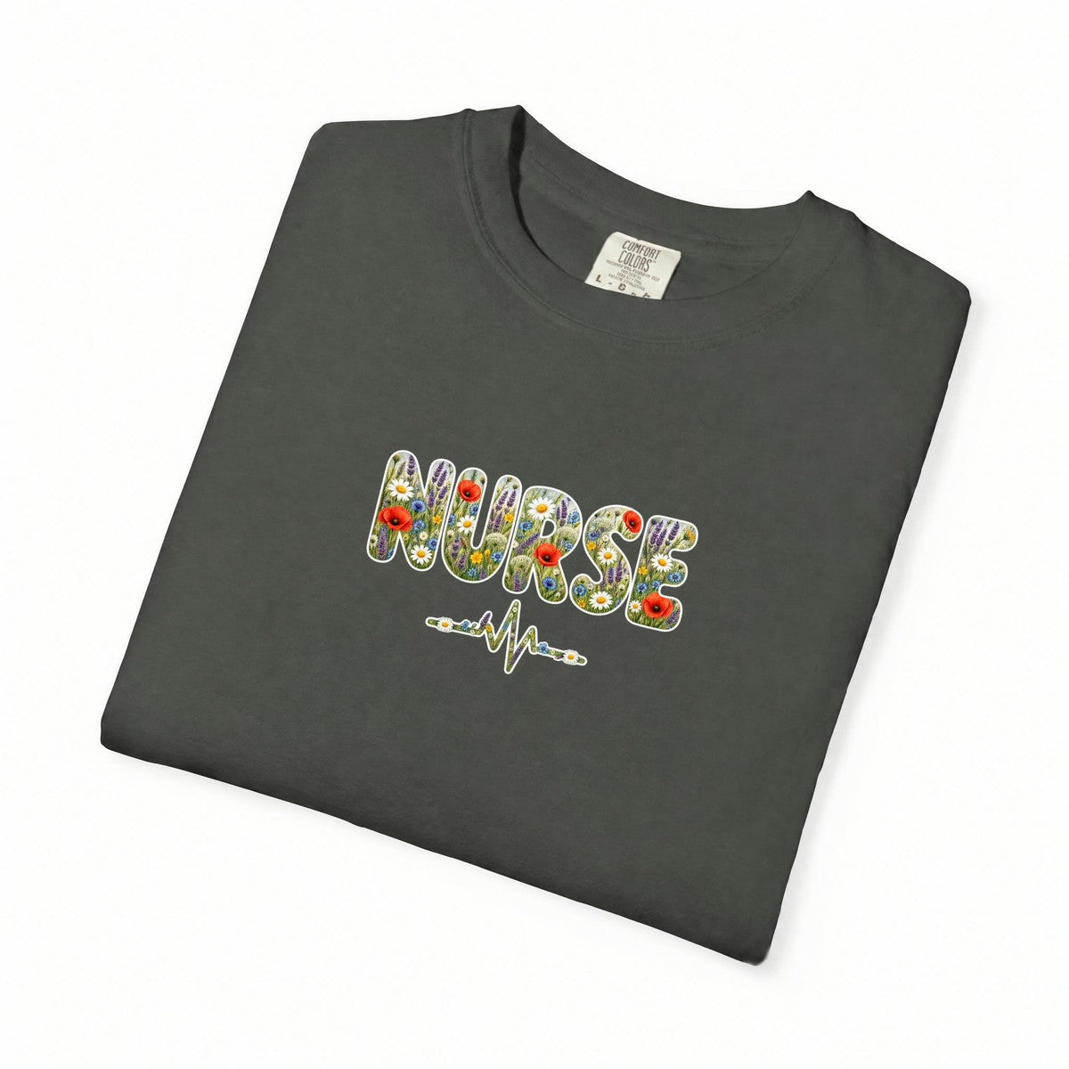 Nurse Boho Wildflower Floral Comfort Colors T-Shirt folded
