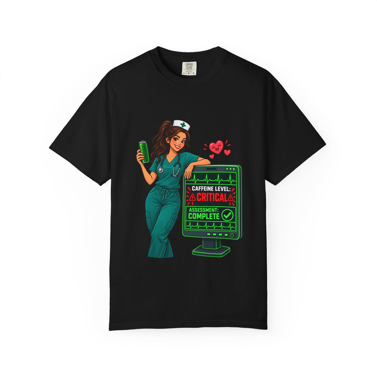 Caffeine Level Critical Assessment Complete Nurse Tee (Long Waves)