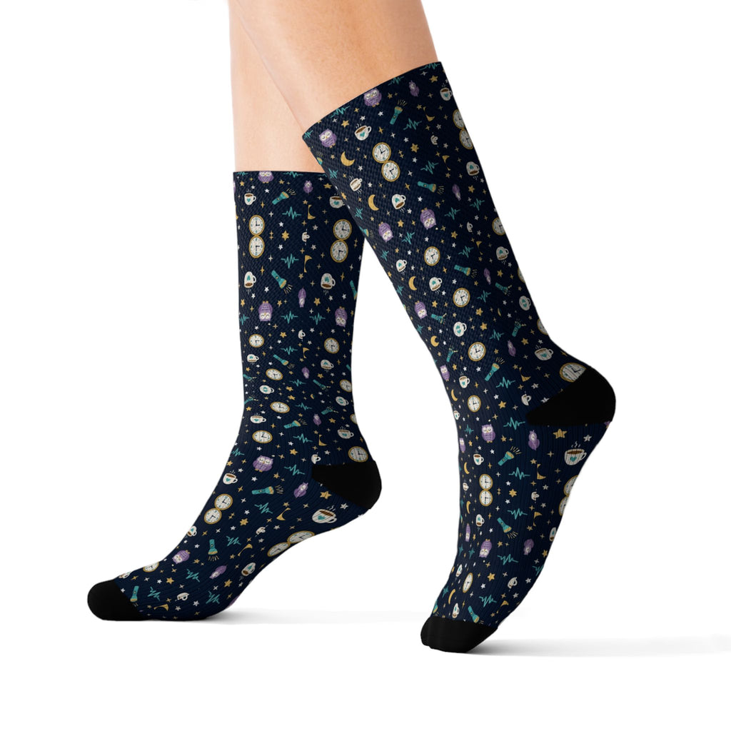Night Shift Moon and Owl Nurse Socks