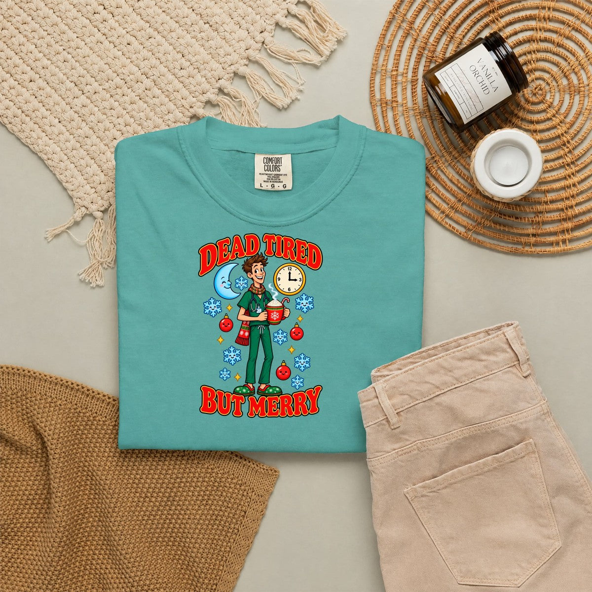 Dead Tired But Merry Night Shift Christmas Comfort Colors T-Shirt