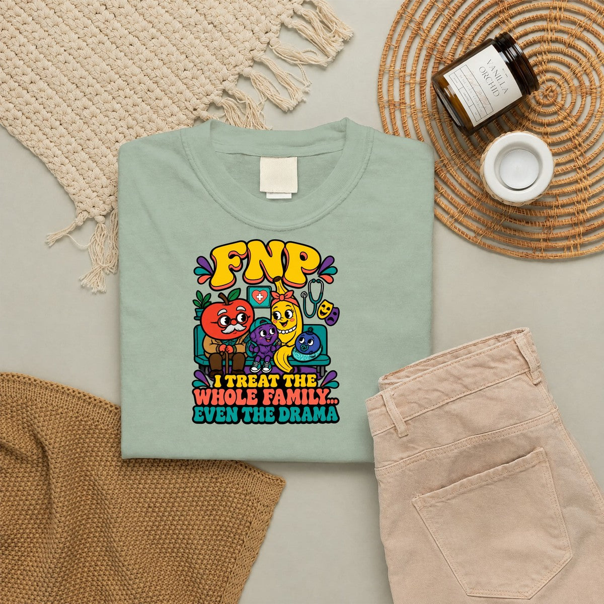 FNP I Treat the Whole Family Even the Drama Funny Family Nurse Practitioner Comfort Colors T-Shirt folded