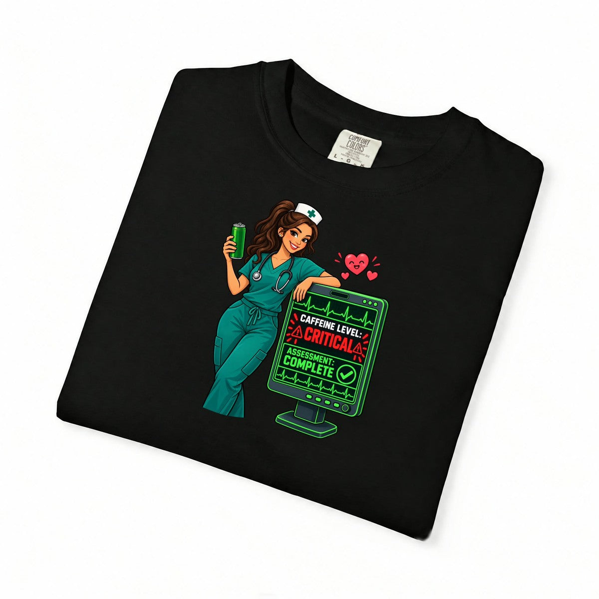 Caffeine Level Critical Assessment Complete Nurse Tee (Long Waves)