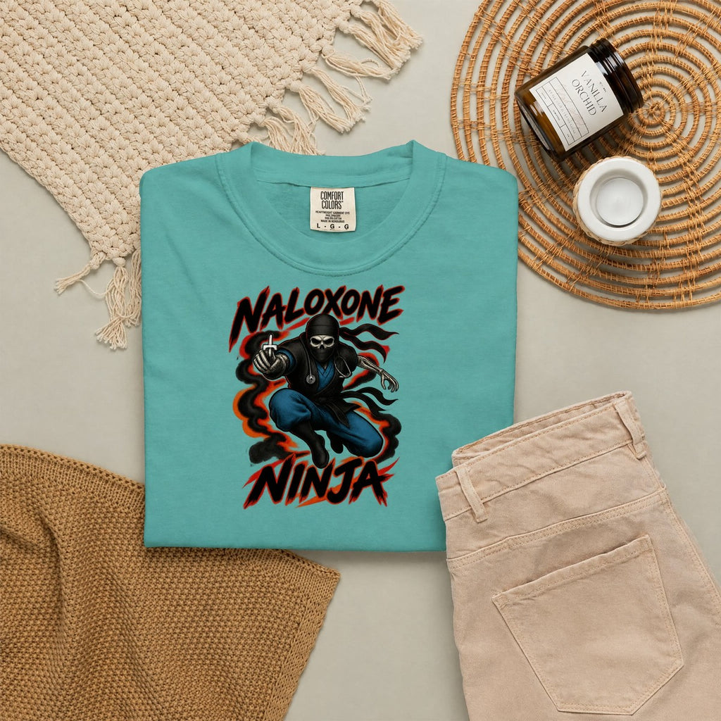 Naloxone Ninja Skeleton ER Nurse Comfort Colors T-Shirt folded