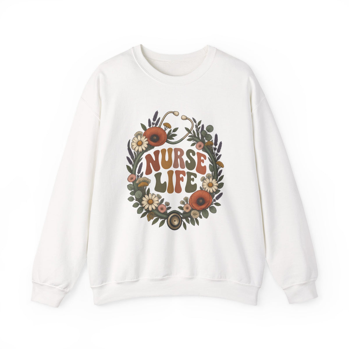 Boho Wildflower Stethoscope Nurse Life Crewneck Sweatshirt