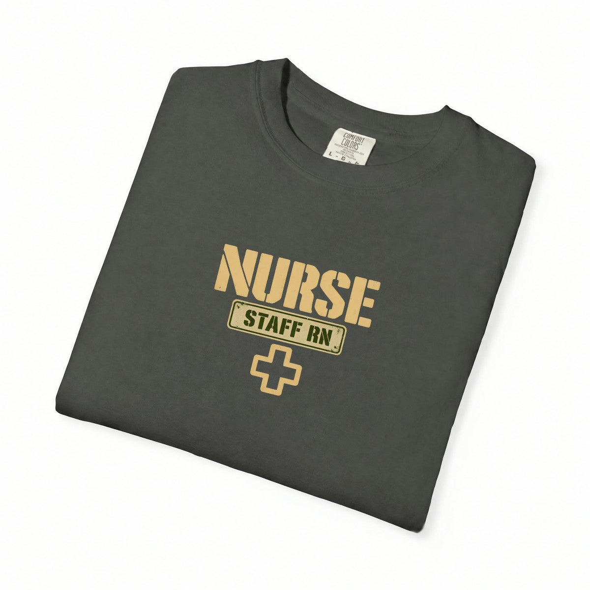 Nurse Military Stencil Staff RN Comfort Colors T-Shirt folded