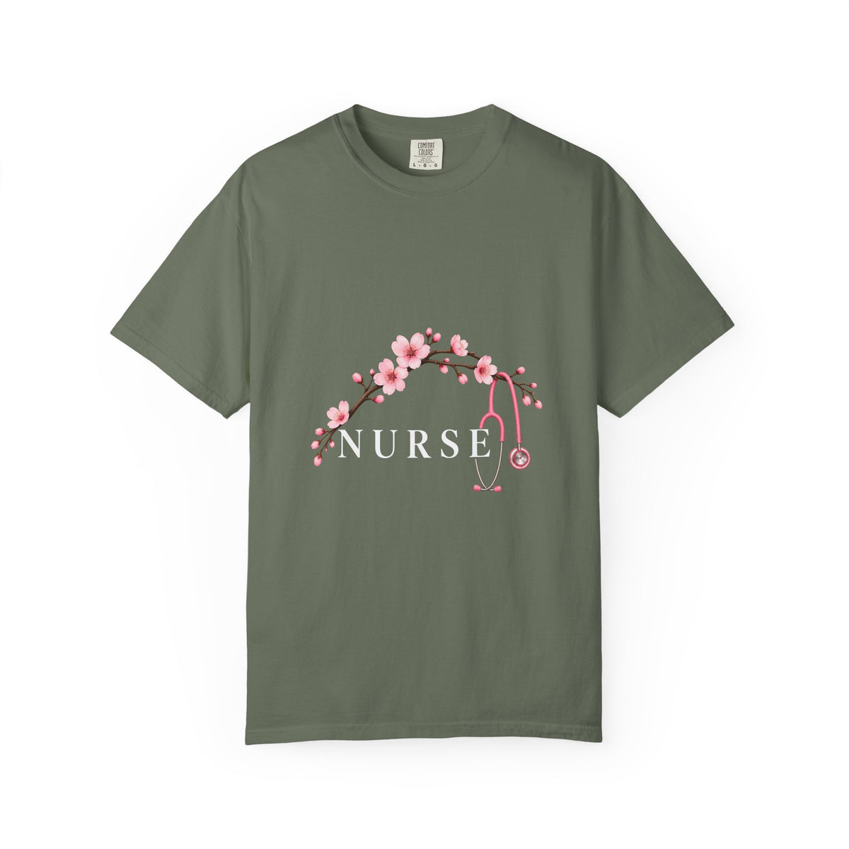 Nurse Cherry Blossom Stethoscope Floral Comfort Colors T-Shirt