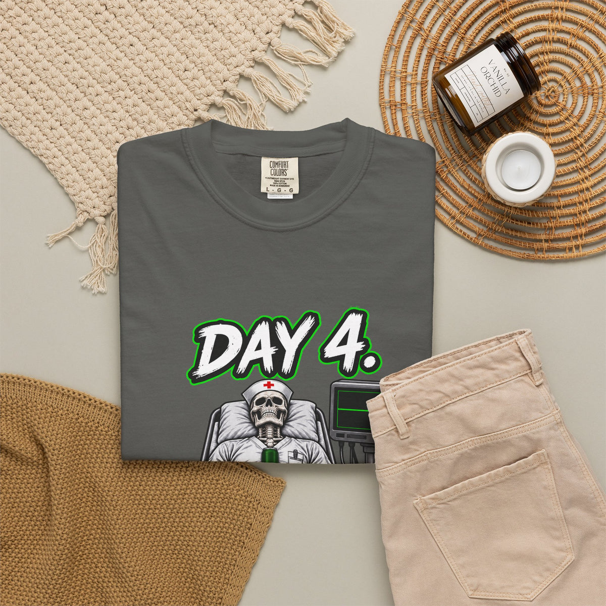 Day 4 Vibes Flatline Skeleton Male Nurse Comfort Colors T-Shirt
