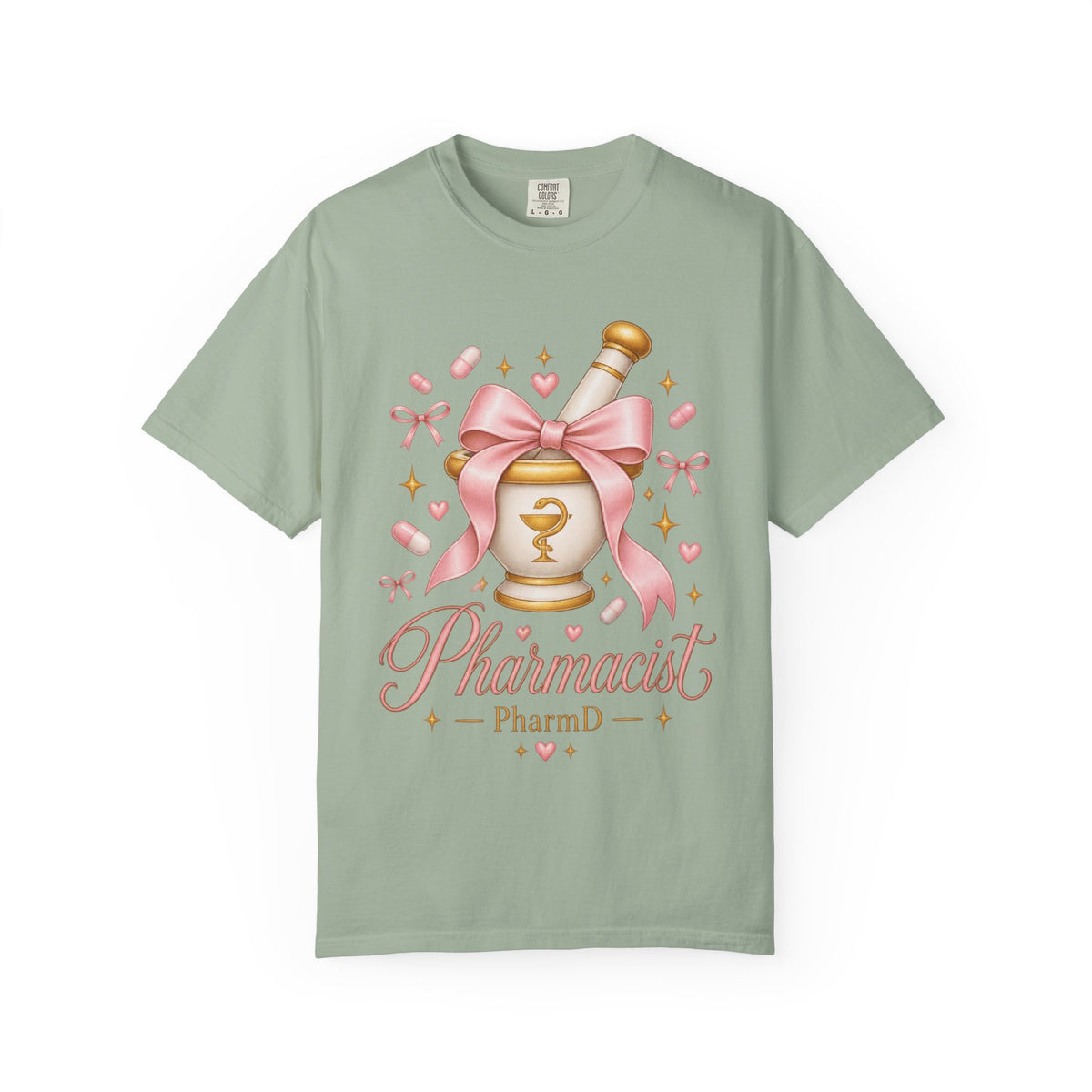 Coquette Pink Bow Mortar and Pestle Pharmacist PharmD Comfort Colors T-Shirt