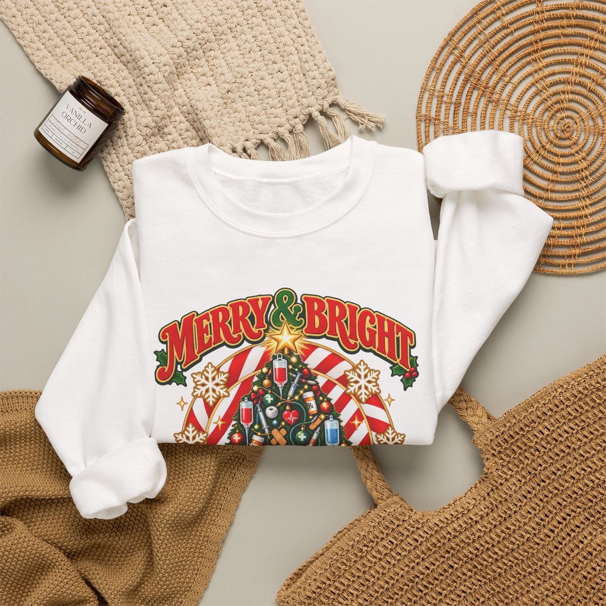 Merry & Bright Nurse Mode Christmas Tree Crewneck Sweatshirt