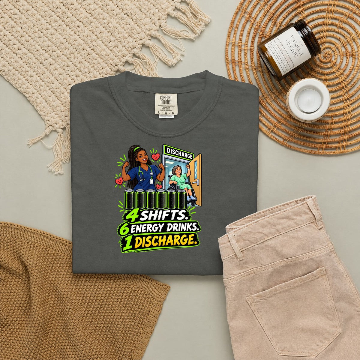 4 Shifts 6 Energy Drinks 1 Discharge Nurse Tee (Box Braids)