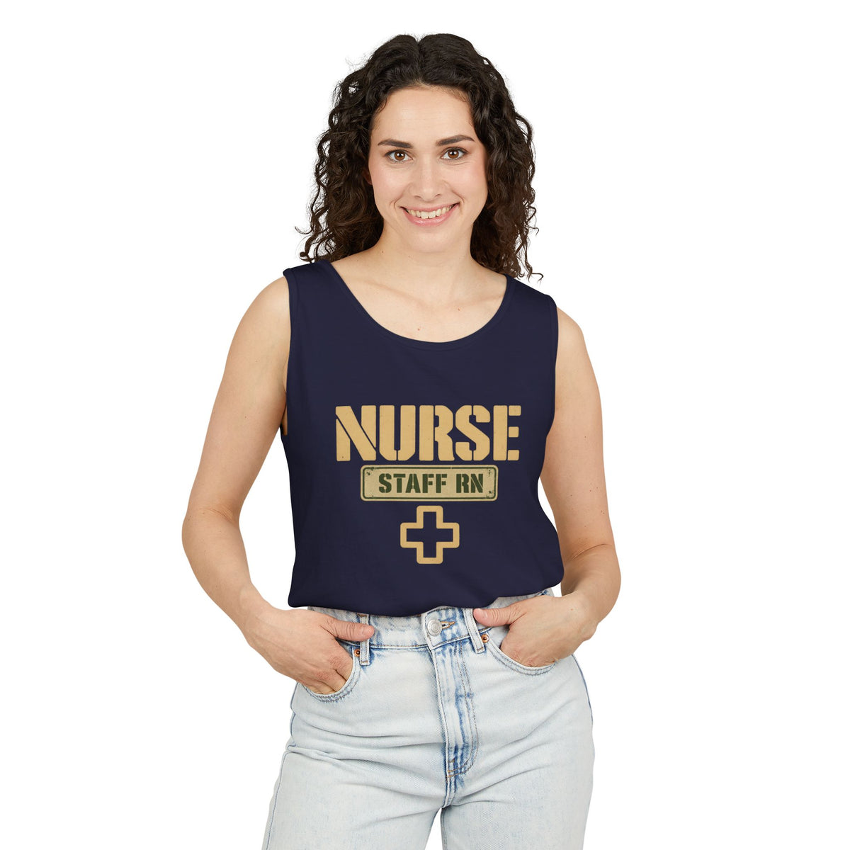 Nurse Military Stencil Staff RN Comfort Colors Tank Top