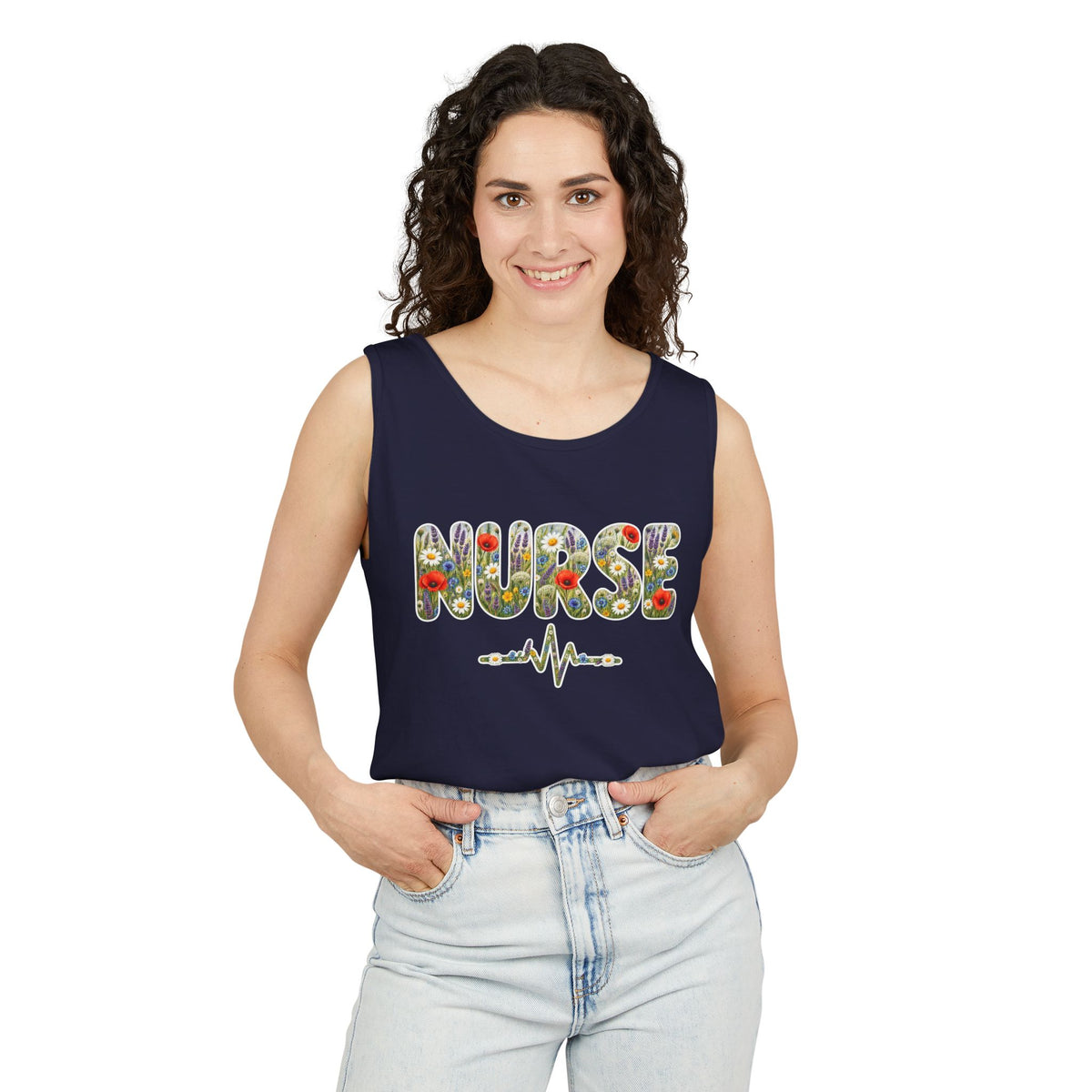 Nurse Boho Wildflower Floral Comfort Colors Tank Top