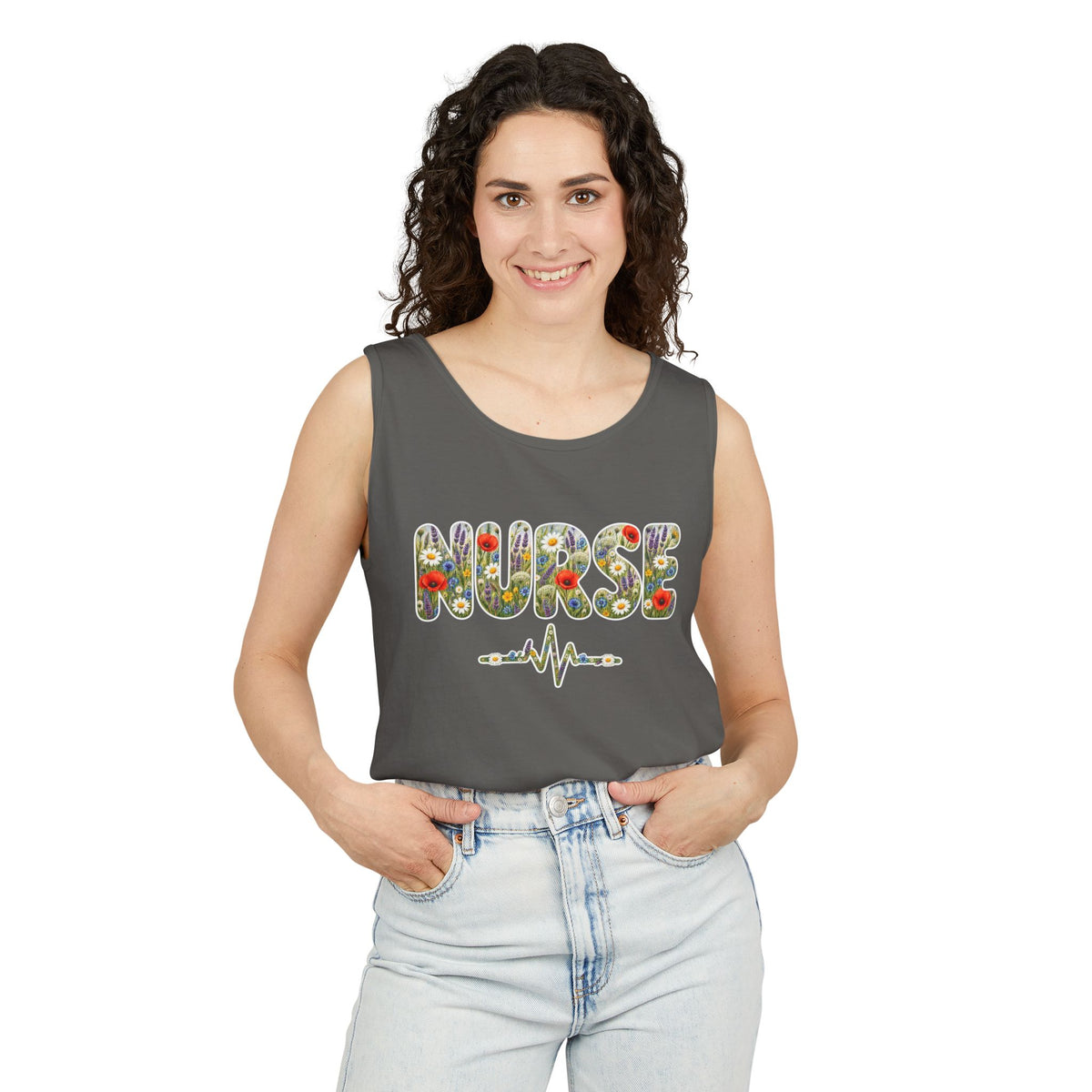Nurse Boho Wildflower Floral Comfort Colors Tank Top