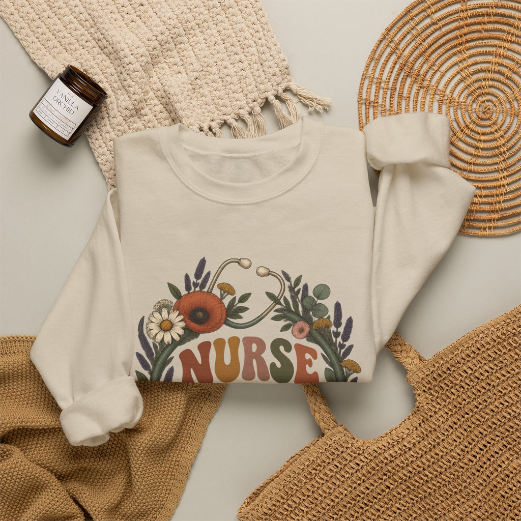 Boho Wildflower Stethoscope Nurse Life Crewneck Sweatshirt