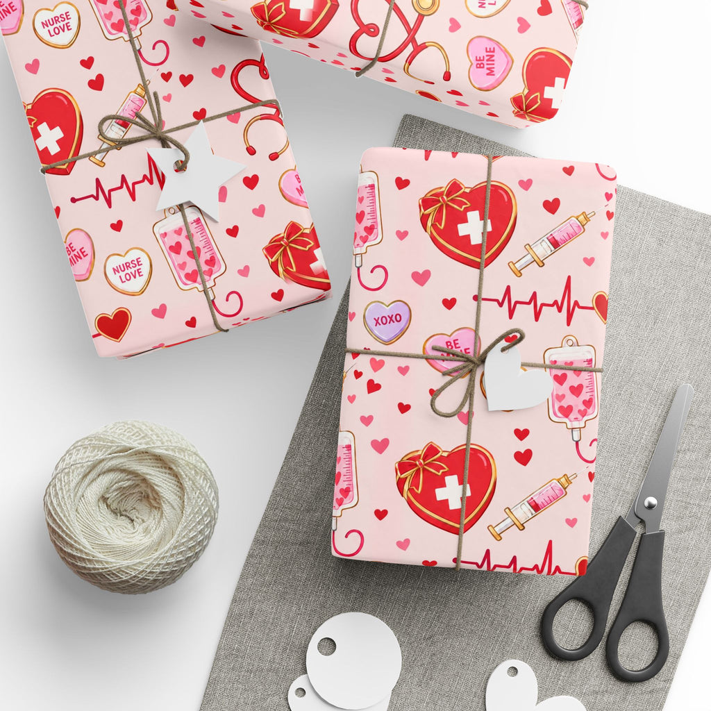 Valentine's Day Nurse Wrapping Paper Stethoscope Hearts