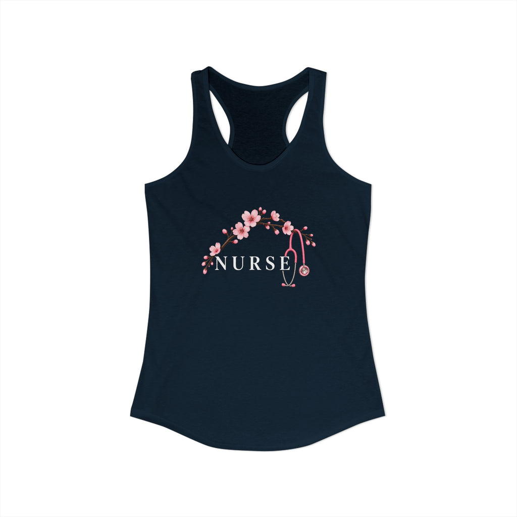 Nurse Cherry Blossom Stethoscope Floral Women's Racerback Tank Top