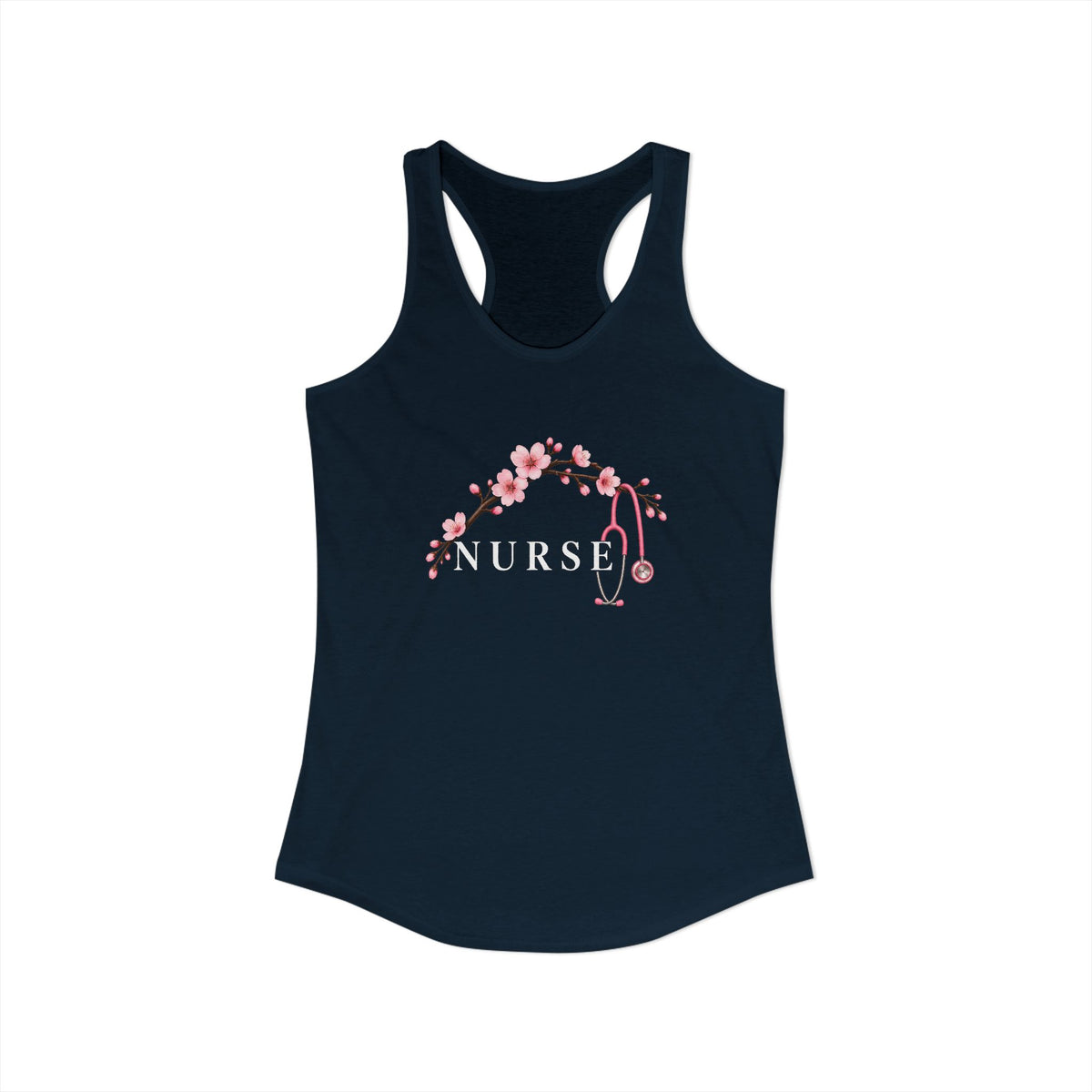 Nurse Cherry Blossom Stethoscope Floral Women's Racerback Tank Top