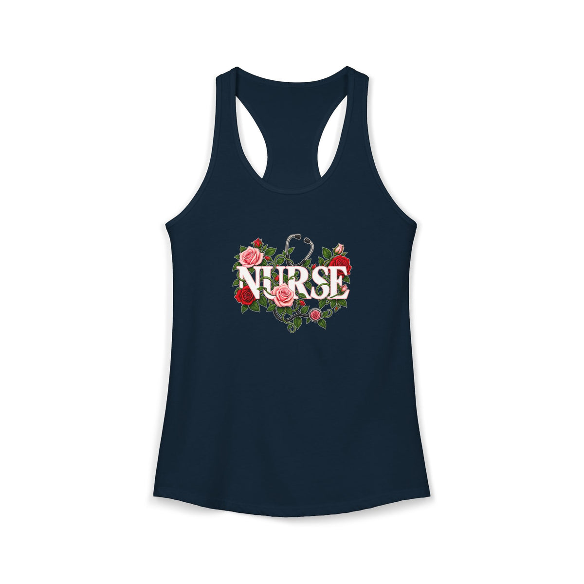 Nurse Roses and Stethoscope Floral Women's Racerback Tank Top