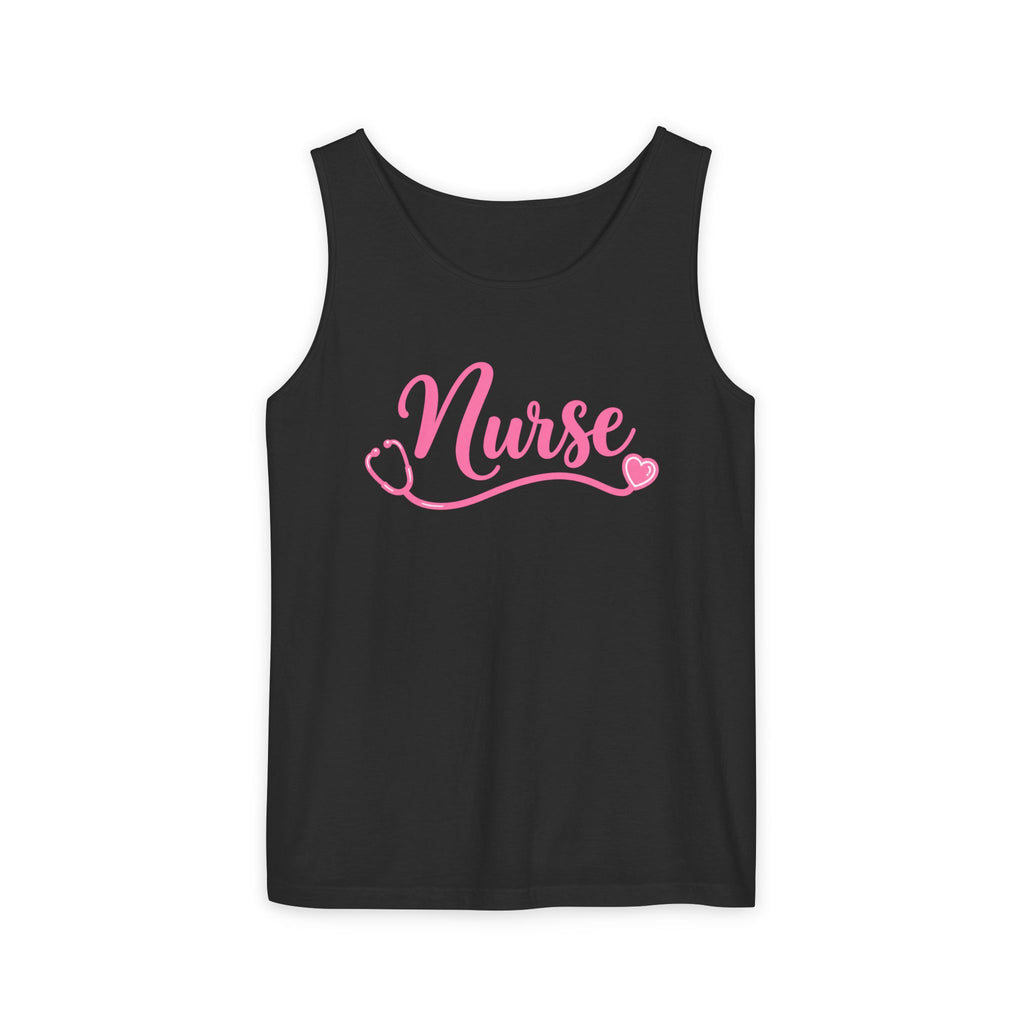 Nurse Pink Script Stethoscope Comfort Colors Tank Top