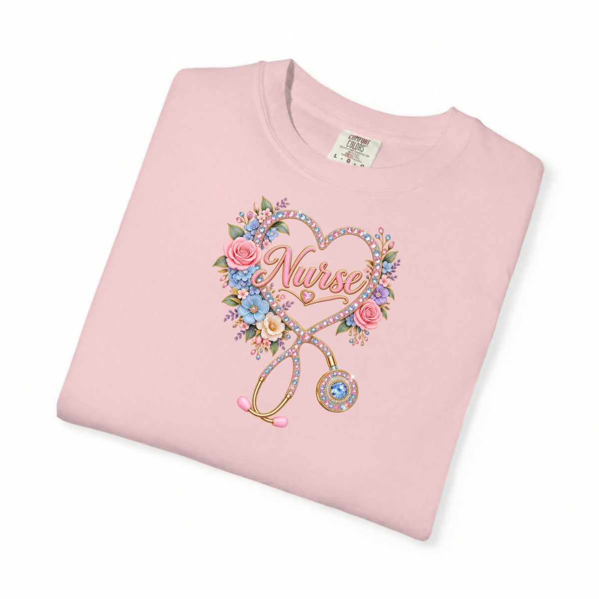 Rhinestone Stethoscope Heart Nurse Tee