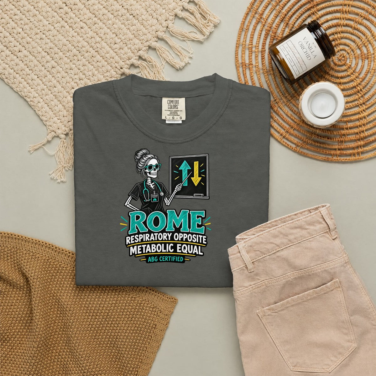 ROME Respiratory Opposite Metabolic Equal Skeleton RT Comfort Colors T-Shirt folded