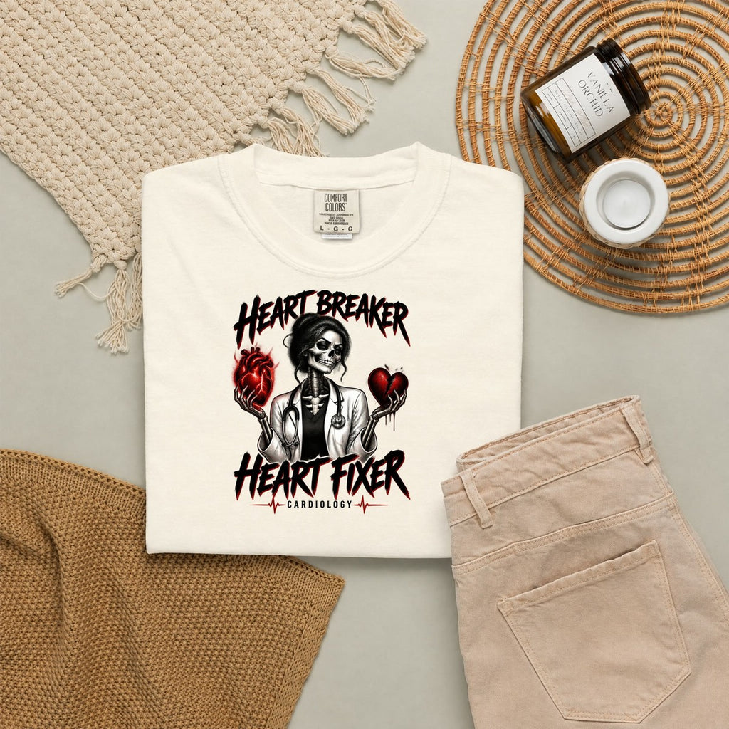 Heart Breaker Heart Fixer Cardiology Skeleton Doctor Comfort Colors T-Shirt folded