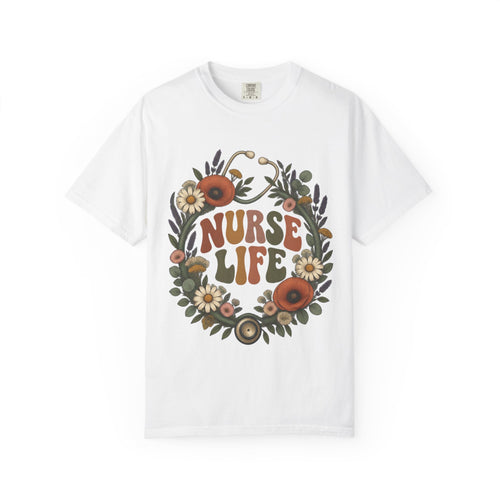 Boho Wildflower Stethoscope Nurse Life Comfort Colors T-Shirt