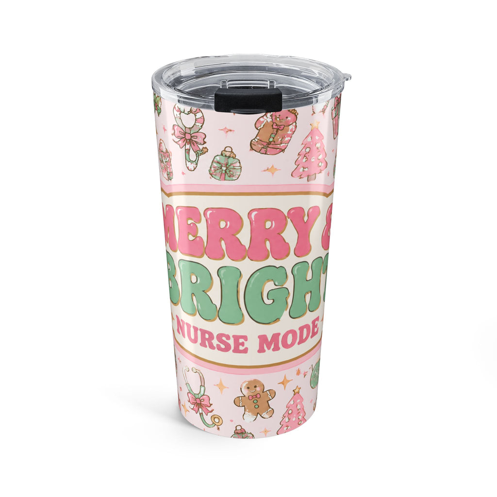 Merry and Bright Nurse Mode Pink Christmas 20oz Skinny Tumbler
