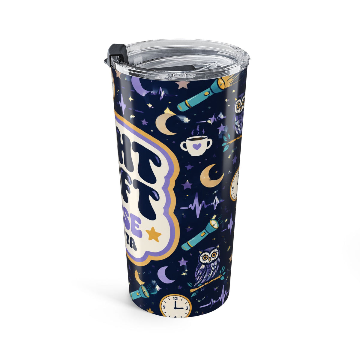 Night Shift Nurse 7P to 7A Owl and Moon 20oz Skinny Tumbler