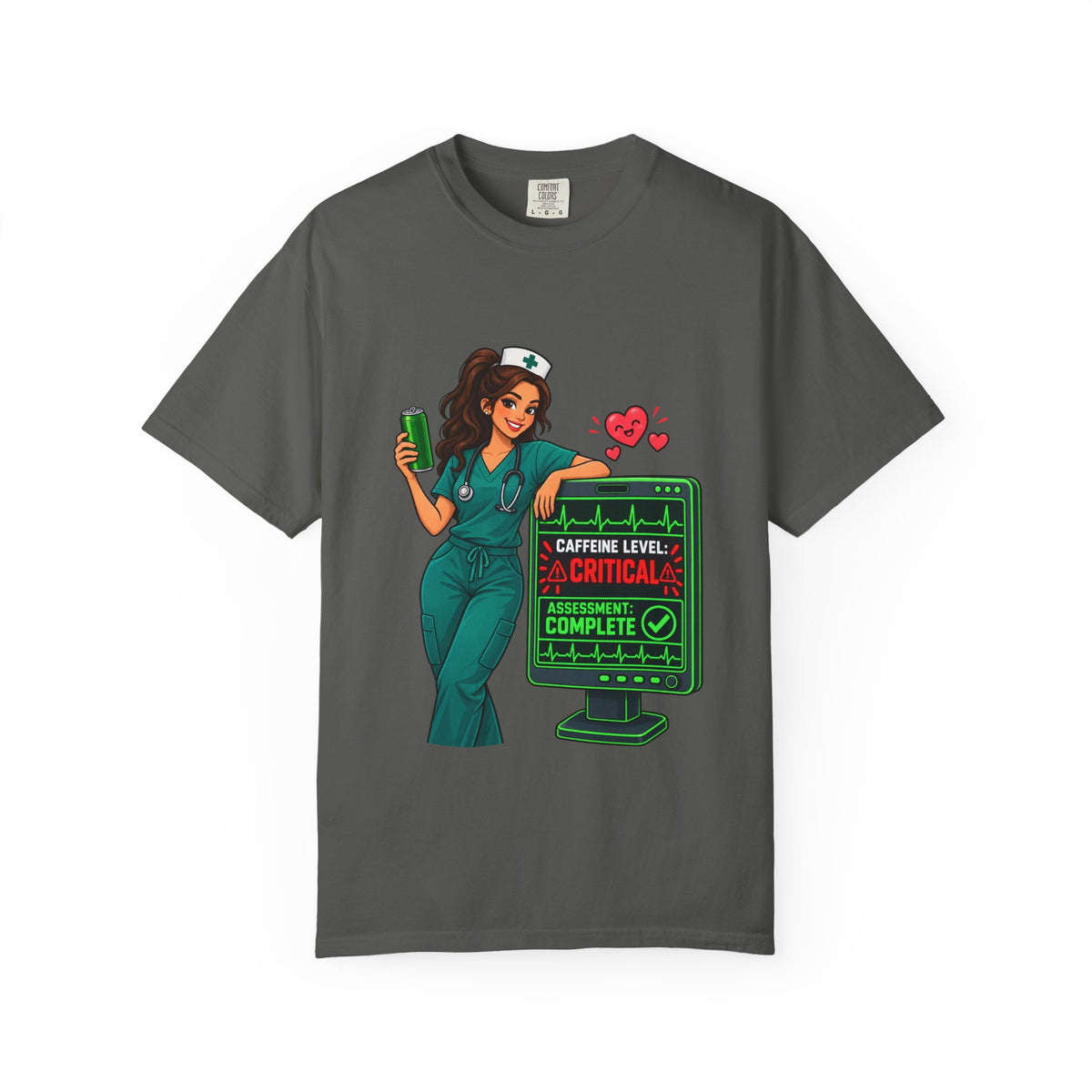 Caffeine Level Critical Assessment Complete Nurse Tee (Long Waves)