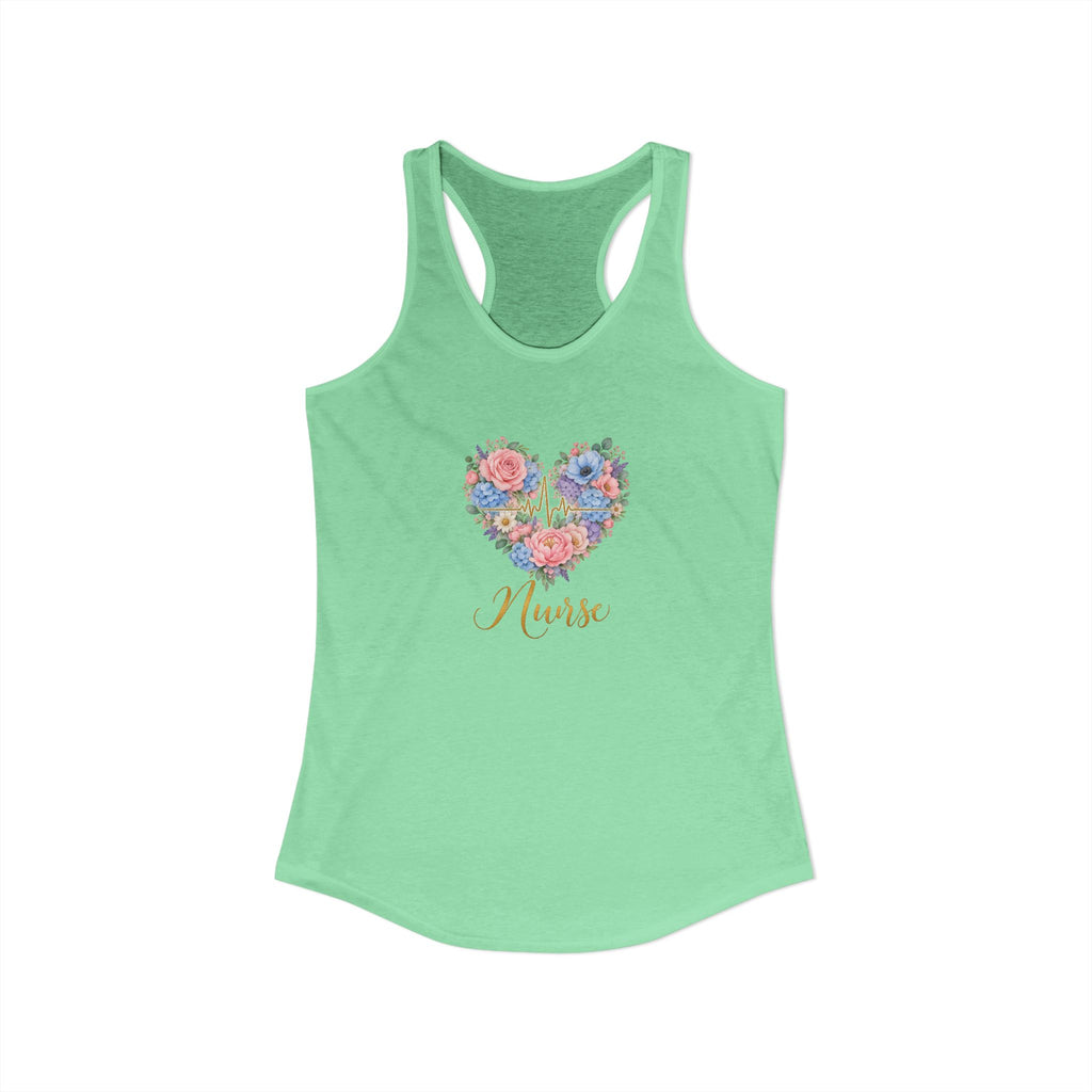 Watercolor Heart EKG Nurse Women's Racerback Tank Top