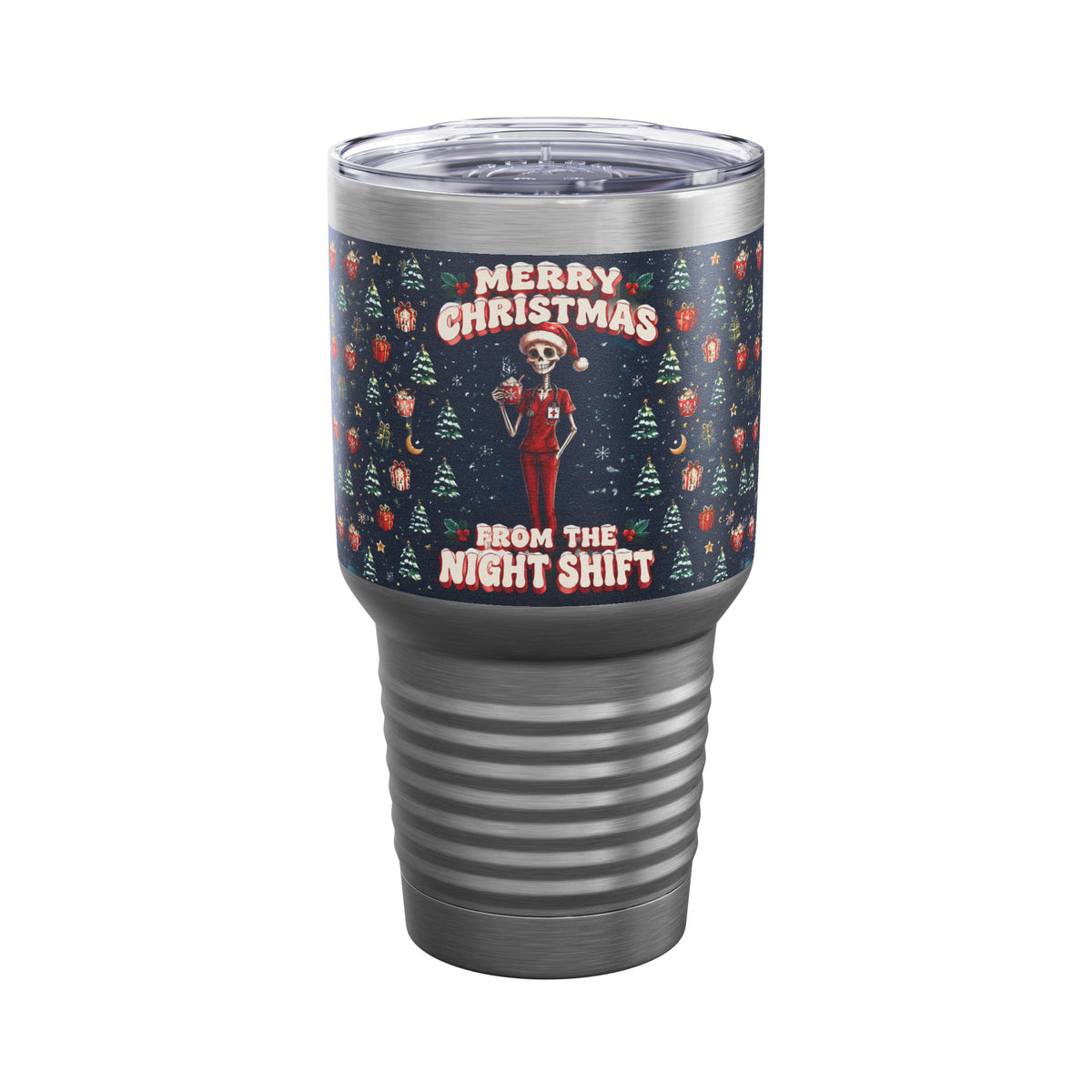 Merry Christmas From the Night Shift Skeleton Nurse 30oz Tundra Tumbler