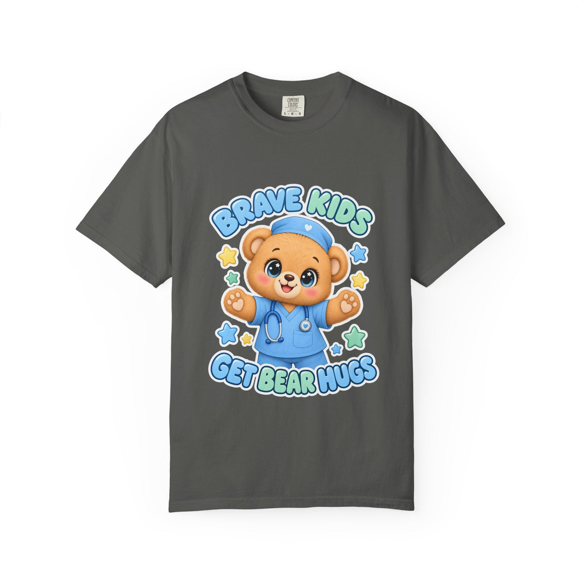 Brave Kids Get Bear Hugs Teddy Bear Peds Nurse Blue Comfort Colors T-Shirt