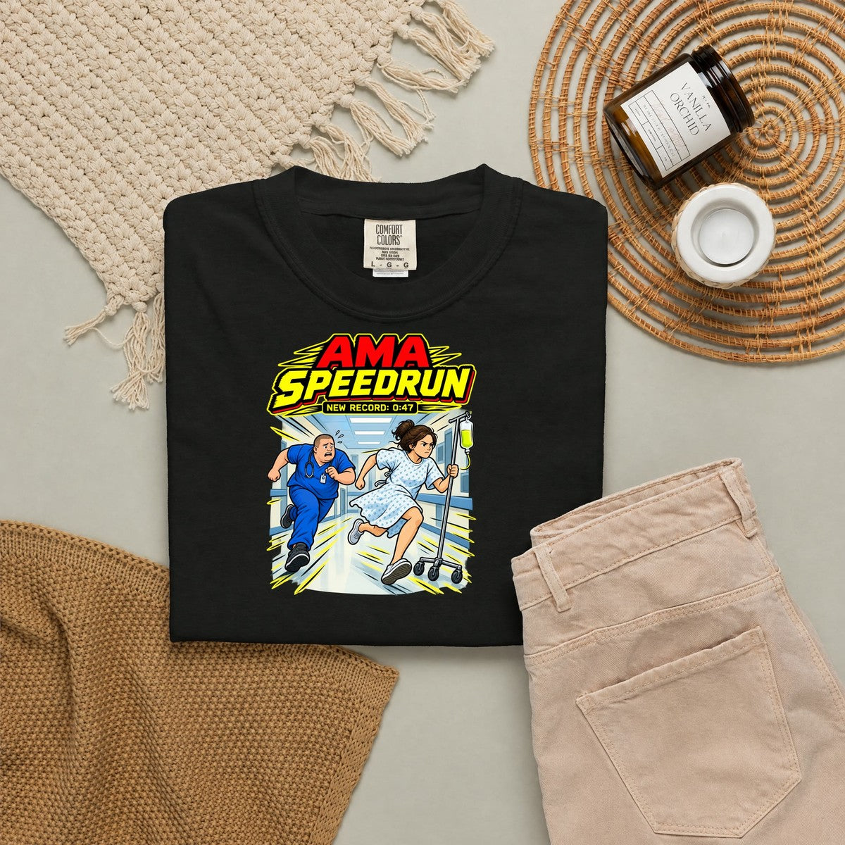 AMA Speedrun ER Male Nurse Funny Emergency Department Comfort Colors T-Shirt