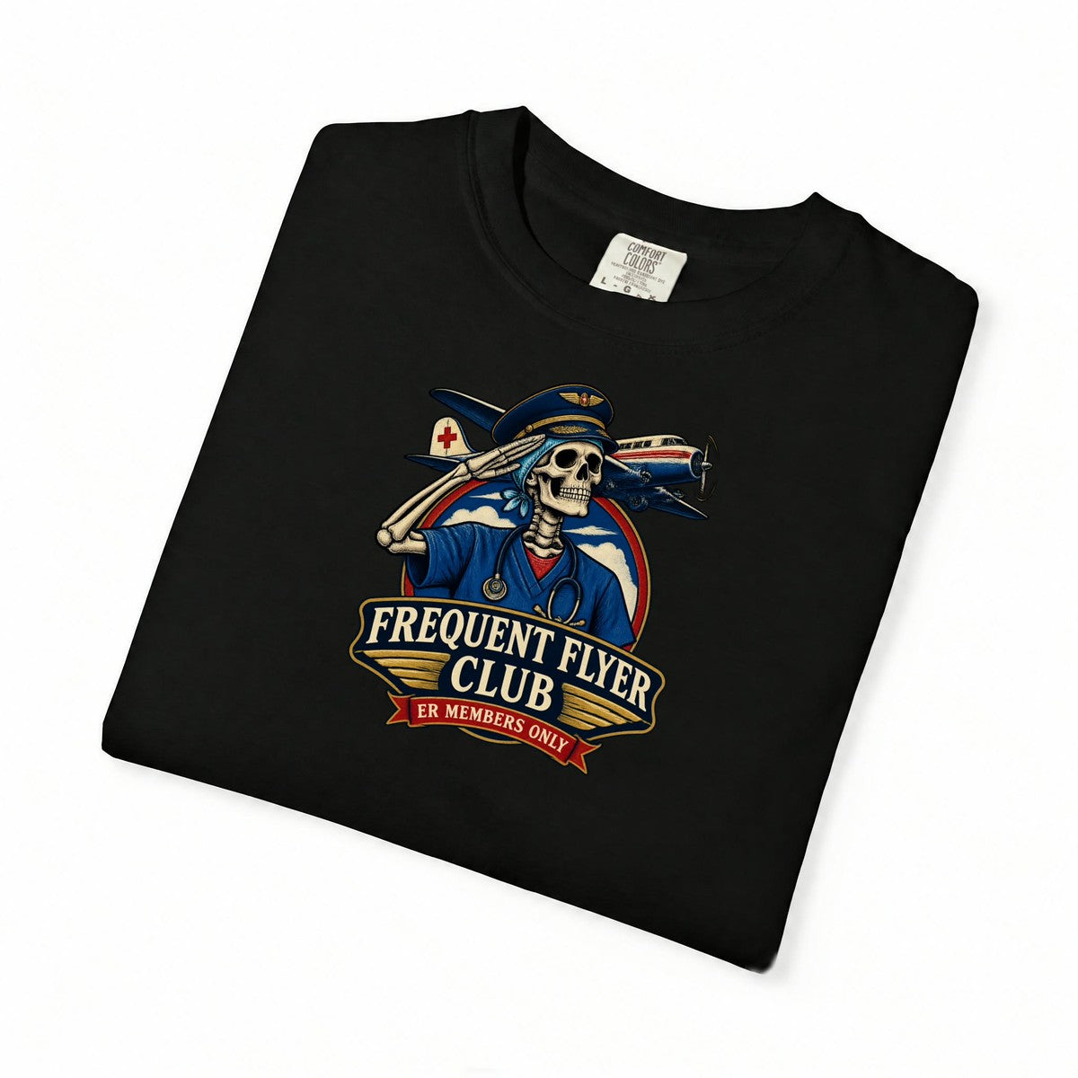 Frequent Flyer Club Skeleton ER Nurse Comfort Colors T-Shirt folded