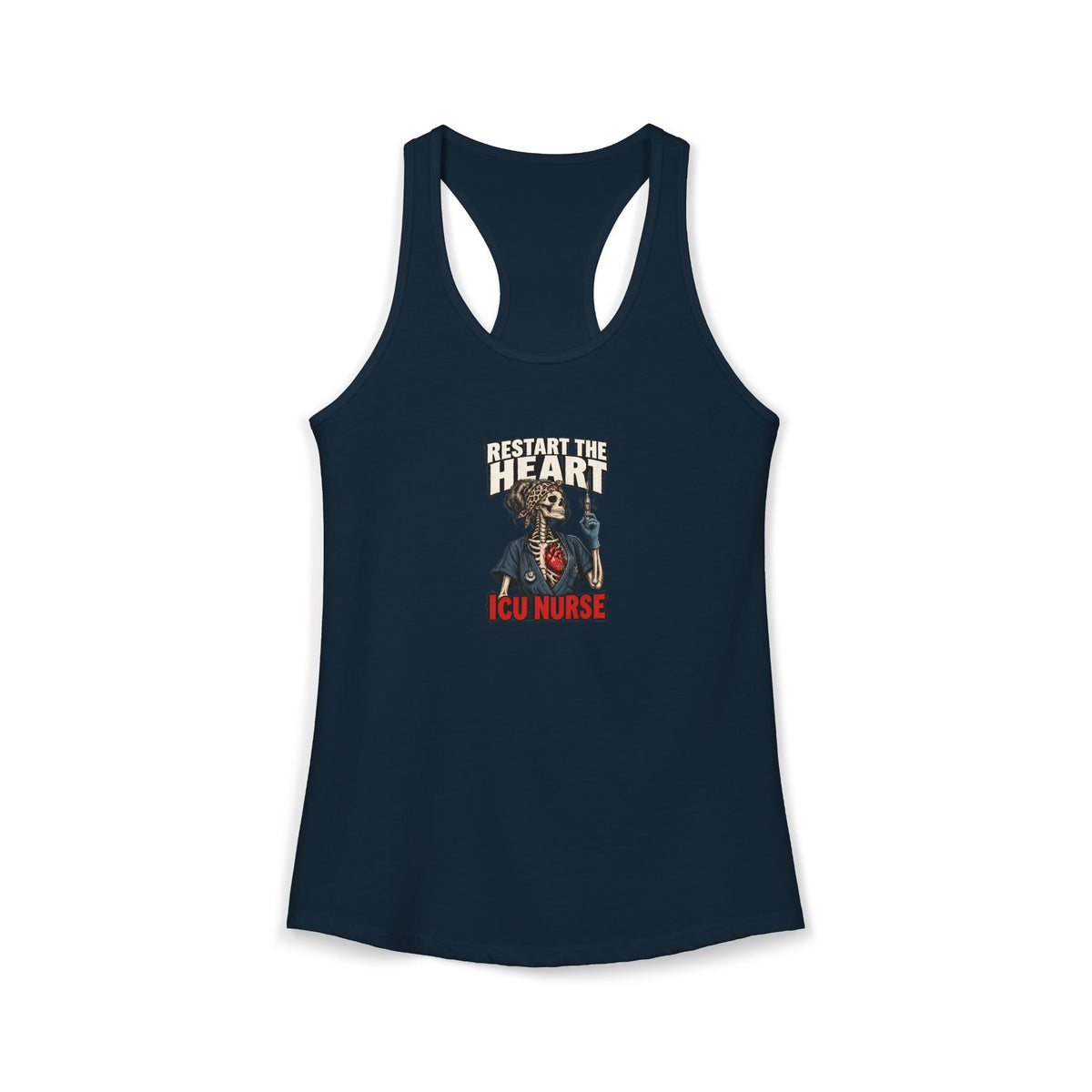 Restart the Heart Skeleton ICU Nurse Women's Racerback Tank Top