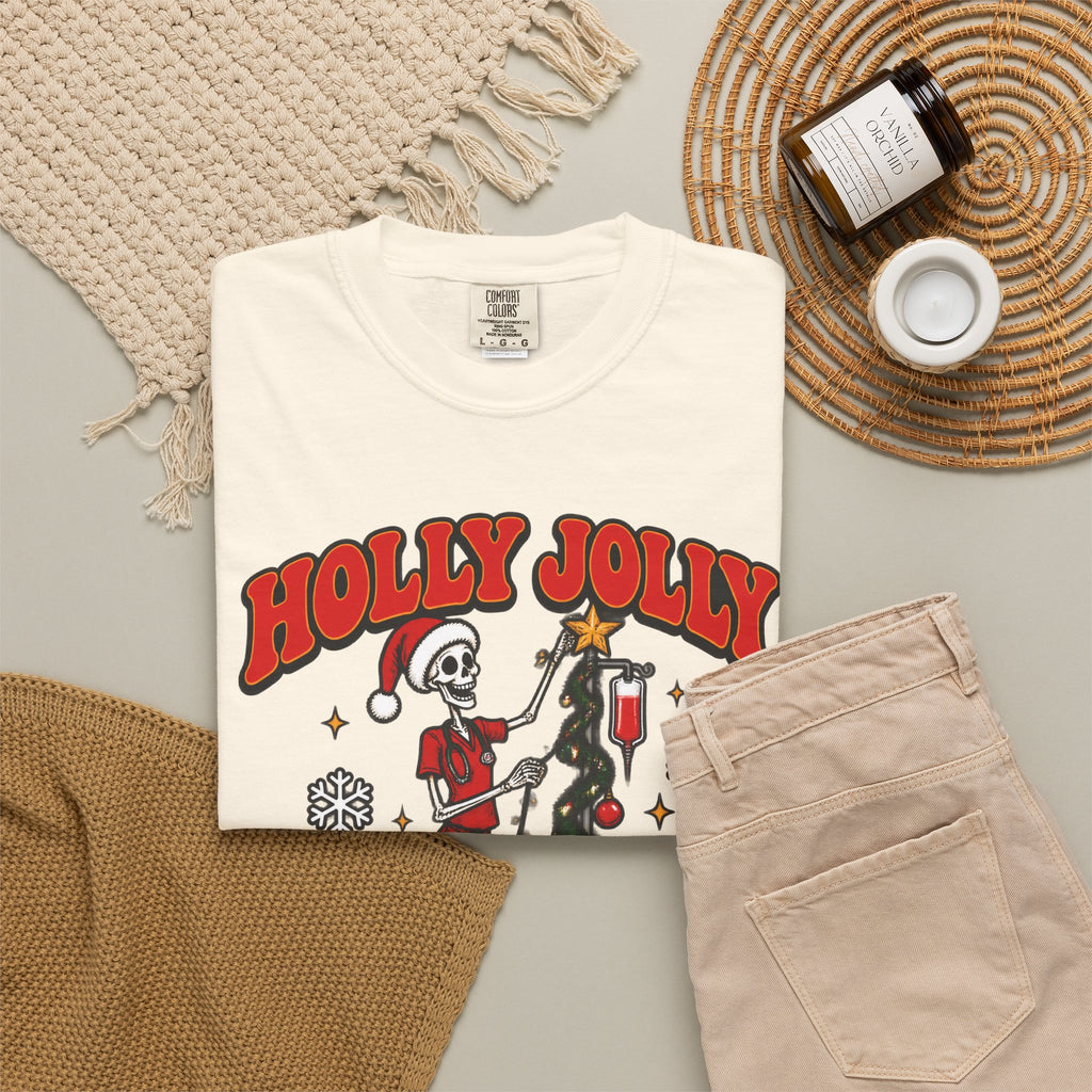 Holly Jolly Skeleton Crew Christmas Nurse Comfort Colors T-Shirt